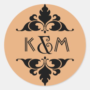 Adesivo Redondo Casamento em Deco de Arte Moderna Dourada Black Vi