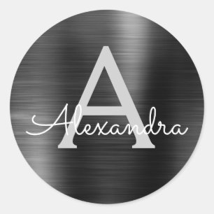 Adesivo Redondo Casamento em Monograma Girly Metálico de Folha Neg