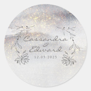 Adesivo Redondo Casamento em Prata Cinza com Toque de Ouro Elegant