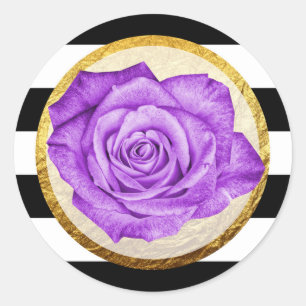 Adesivo Redondo Casamento em tiras de Rosa Roxo Moderno