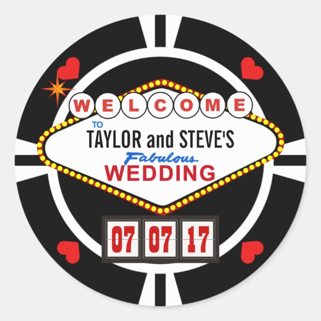 Adesivo Redondo Casamento em Vegas Casino Favor Poker Chip (Frente)