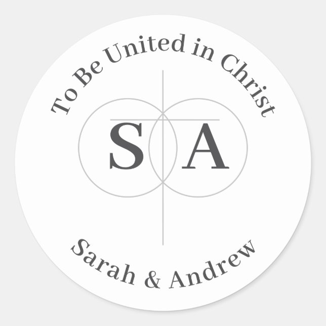 Adesivo Redondo Casamento entre cruzes e anéis monograma (Frente)