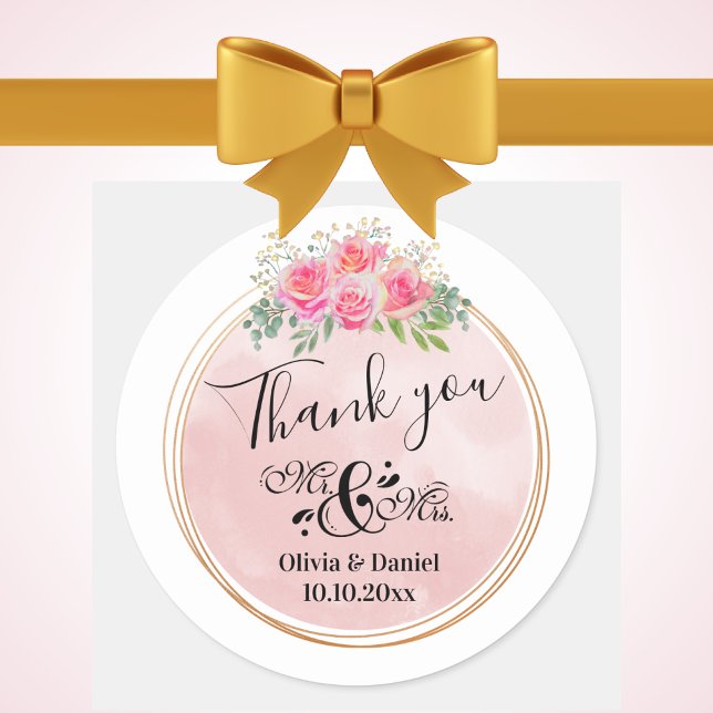 Adesivo Redondo Casamento entre o Elegante e a Sra. Blush Pink Flo (Criador carregado)