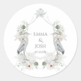 Adesivo Redondo Casamento Éreal Floral Branco Heron Waterfowl Whit