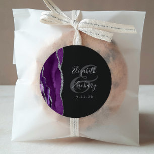 Adesivo Redondo Casamento Escuro de Prata Púrpura e Escuro de Agat