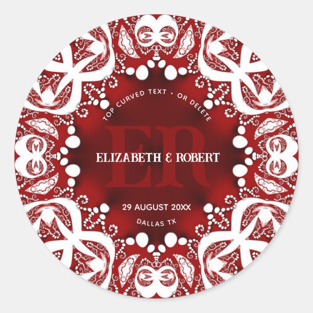 Adesivo Redondo Casamento Especial de Lugar Tribal Vermelho (Frente)