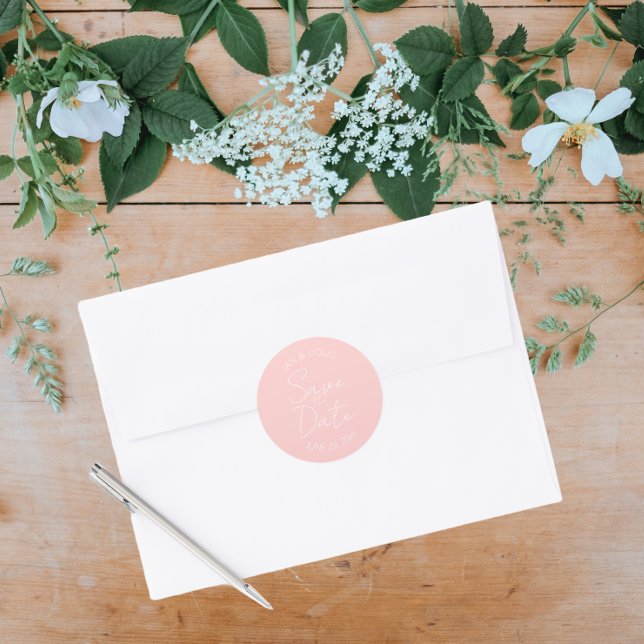 Adesivo Redondo Casamento Estilizado Cor-de-Rosa Esbranquiçada Sal (In Situ Wedding)