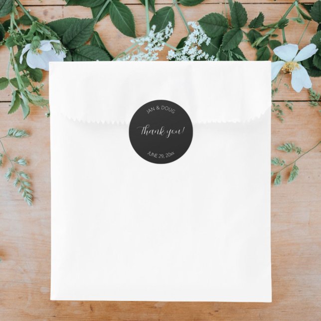 Adesivo Redondo Casamento Estilizado Negro Obrigado (In Situ Wedding)