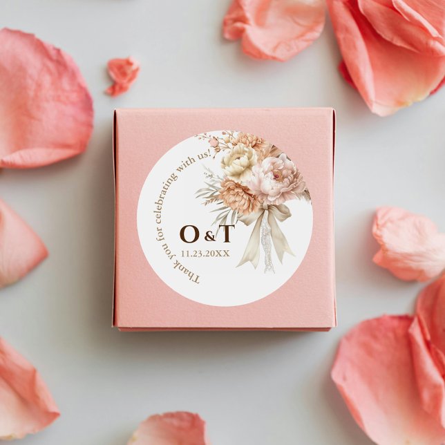 Adesivo Redondo Casamento estilo Chic Boho Obrigado Favor Sticker (Criador carregado)