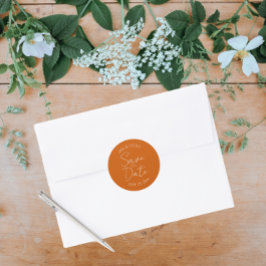 Adesivo Redondo Casamento Estrilizado Laranja Queimado Salve a Dat