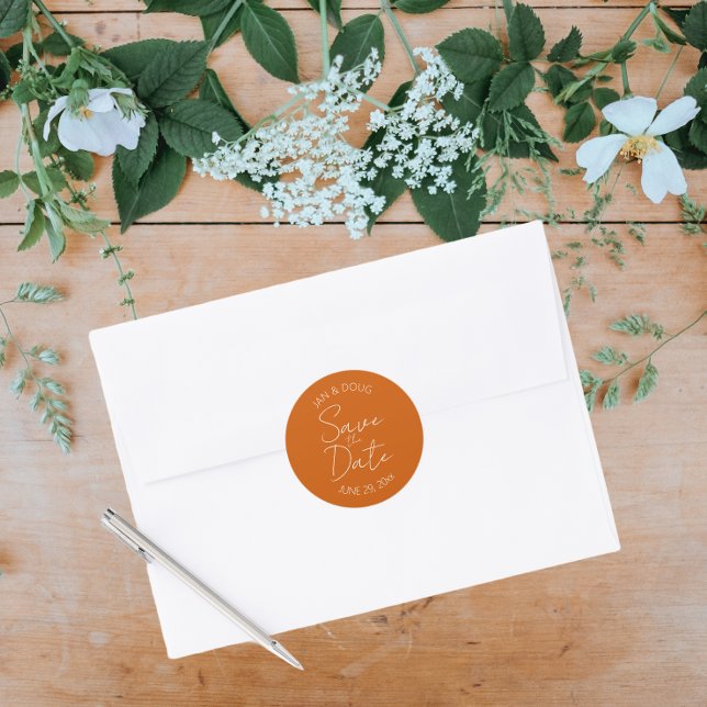 Adesivo Redondo Casamento Estrilizado Laranja Queimado Salve a Dat (In Situ Wedding)