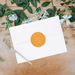 Adesivo Redondo Casamento Estrilizado Laranja Salvar a Data