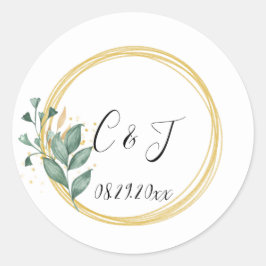 Adesivo Redondo Casamento Eucalipto Verde Simples Elegante