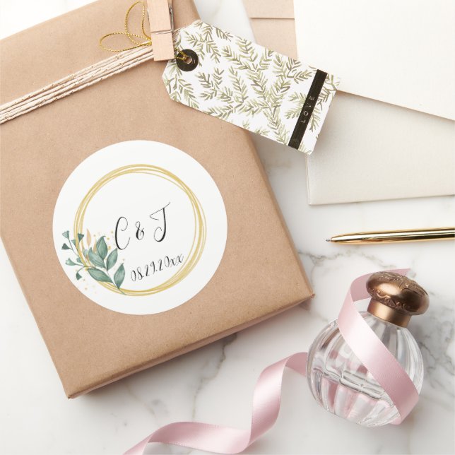 Adesivo Redondo Casamento Eucalipto Verde Simples Elegante (Presentear)