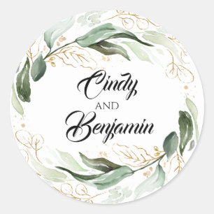 Adesivo Redondo Casamento Eucalyptus com Greenerase e Folhas Doura