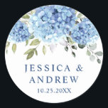 Adesivo Redondo Casamento Eucalyptus com Hydrangea Azul Elegante<br><div class="desc">Para mais personalização,  clique no link "personalizar mais" e use nossa ferramenta design para modificar esse modelo. Se precisar de ajuda ou itens correspondentes,  entre em contato comigo.</div>