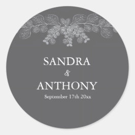 Adesivo Redondo Casamento Eucalyptus com Linha Simples de Cinzas