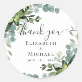 Adesivo Redondo Casamento Eucalyptus - Folhas de Aquarela