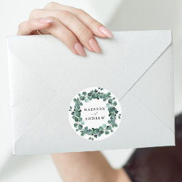 Adesivo Redondo Casamento Eucalyptus Greenery Modern Watercolor