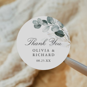Adesivo Redondo Casamento Eucalyptus Greenery Obrigado