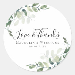 Adesivo Redondo Casamento Eucalyptus Greenery Obrigado