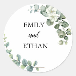 Adesivo Redondo Casamento Eucalyptus Rustic Greenery
