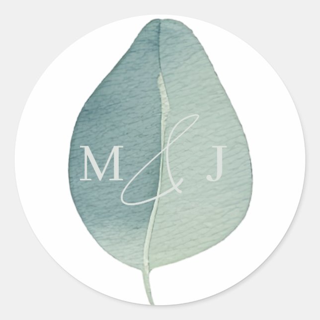 Adesivo Redondo Casamento Eucalyptus Sage Green Watercolor (Frente)