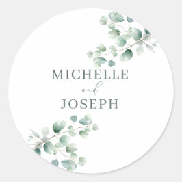 Adesivo Redondo Casamento Eucalyptus Sage Green Watercolor