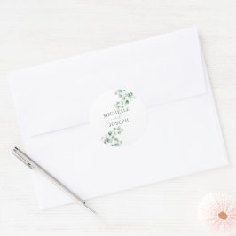 Adesivo Redondo Casamento Eucalyptus Sage Green Watercolor
