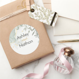 Adesivo Redondo Casamento Eucalyptus verde e dourado