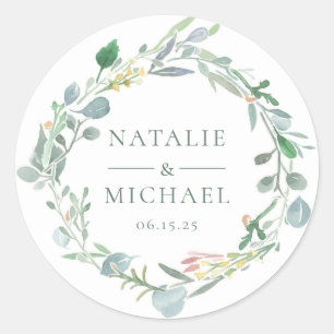 Adesivo Redondo Casamento Eucalyptus Wreath Greenery