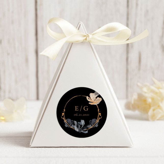 Adesivo Redondo Casamento Exclusivo de Monograma Dourado Floral (Criador carregado)