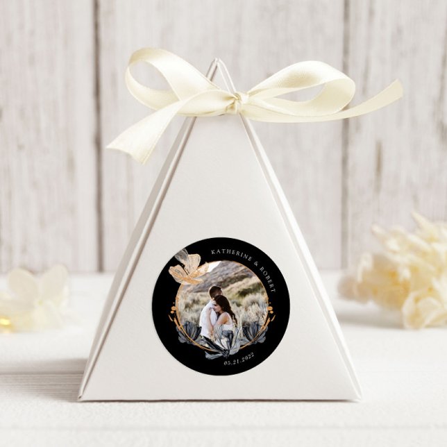 Adesivo Redondo Casamento Exclusivo de Monograma Dourado Floral (Criador carregado)