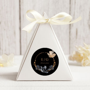 Adesivo Redondo casamento exclusivo do monograma floral de ouro ne