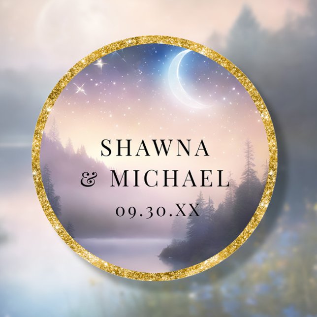 Adesivo Redondo Casamento Fantástico Elegante de Montanha e Lago s (Criador carregado)