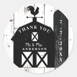 Adesivo Redondo Casamento Farmhouse Russo de Madeira Branca Negra