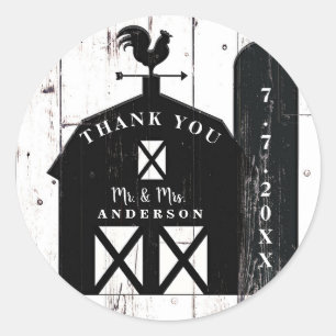 Adesivo Redondo Casamento Farmhouse Russo de Madeira Branca Negra