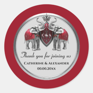 Adesivo Redondo casamento favorece elefantes prateados coroa real 