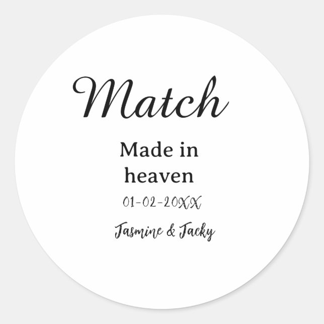 Adesivo Redondo Casamento feito no céu adicionar nome data simples (Frente)