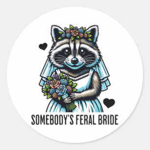 Adesivo Redondo Casamento Feral da Noiva Cute Raccoon Engraçado