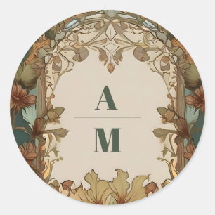 Adesivo Redondo Casamento Flora Vintage Art Nouveau