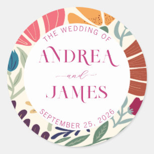 Adesivo Redondo Casamento Floral Abstrato de Flor Silvestre Colori