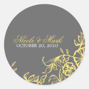 Adesivo Redondo Casamento floral amarelo & cinzento bonito