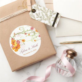 Adesivo Redondo Casamento Floral Amarelo Hibiscus Swirls & Swallow