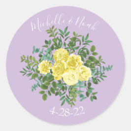Adesivo Redondo Casamento Floral Amarelo-Lilac Roxo-Rosa
