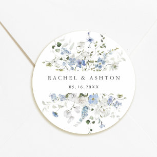 Adesivo Redondo Casamento Floral Azul Branco Verde Elegante
