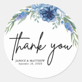 Adesivo Redondo Casamento Floral Azul e Bonito