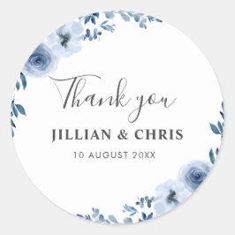 Adesivo Redondo casamento floral azul empoeirado