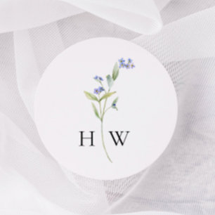 Adesivo Redondo Casamento Floral Azul Mínimo