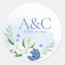 Casamento Floral Azul Moderno com Aquarela